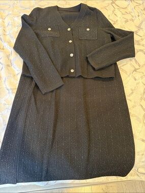 Black Long-Sleeve Knit Dress Set with Sparkle Detail
